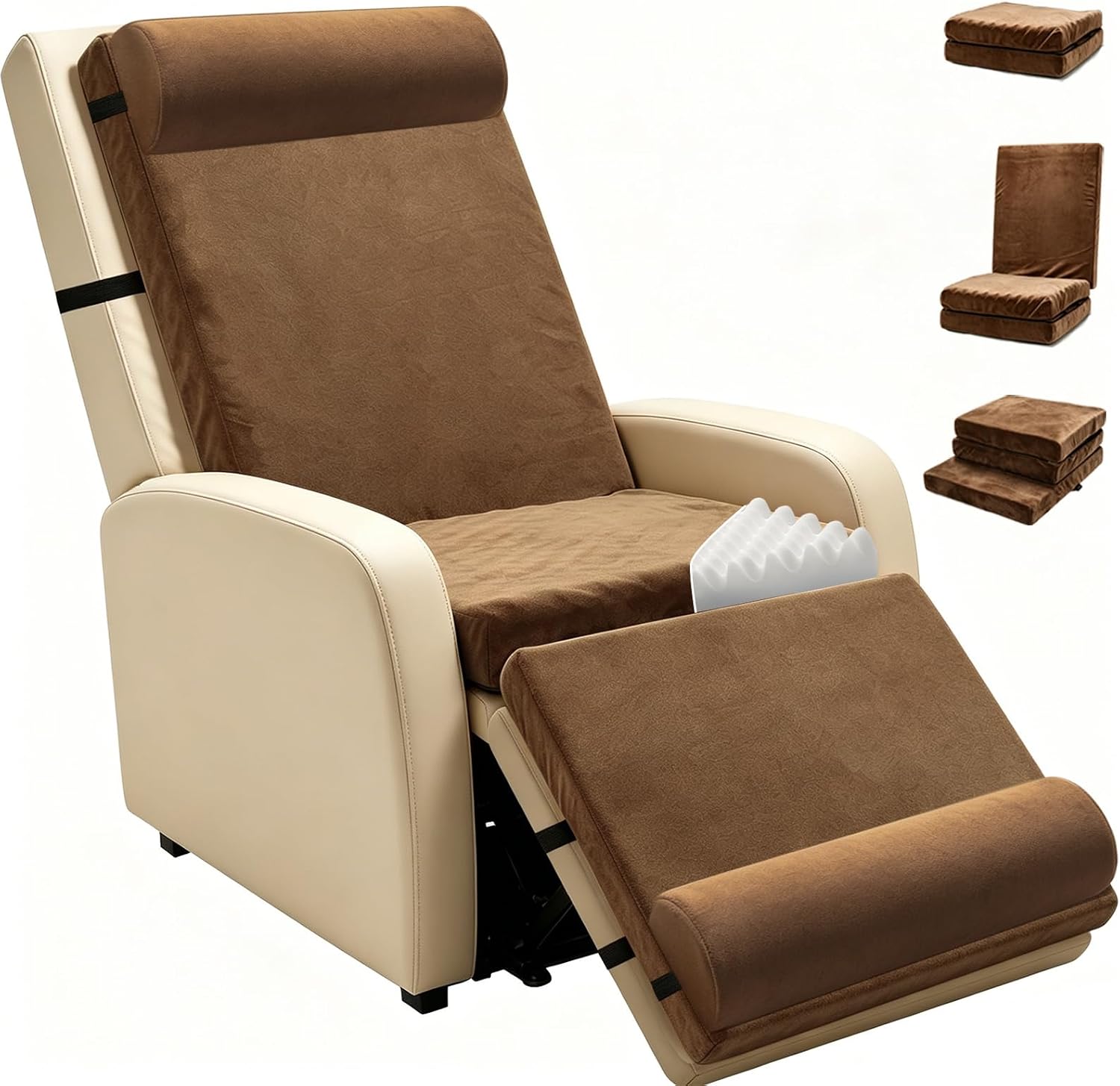 CRAURU Recliner Seat Cushion w/ Back & Footrest, 5-in-1 Design