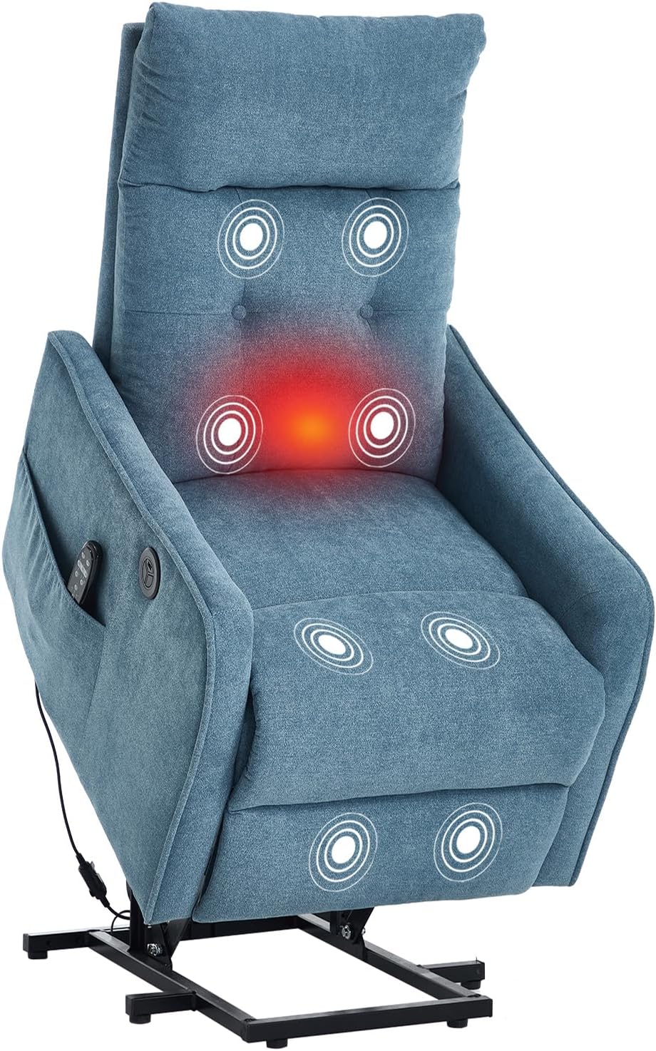 cinkehome Power Lift Recliner Chair w/ Heat/Massage, Blue Chenille