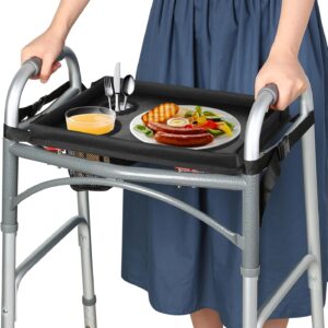 Walker Tray with Cup Holder for Folding Walkers - Black