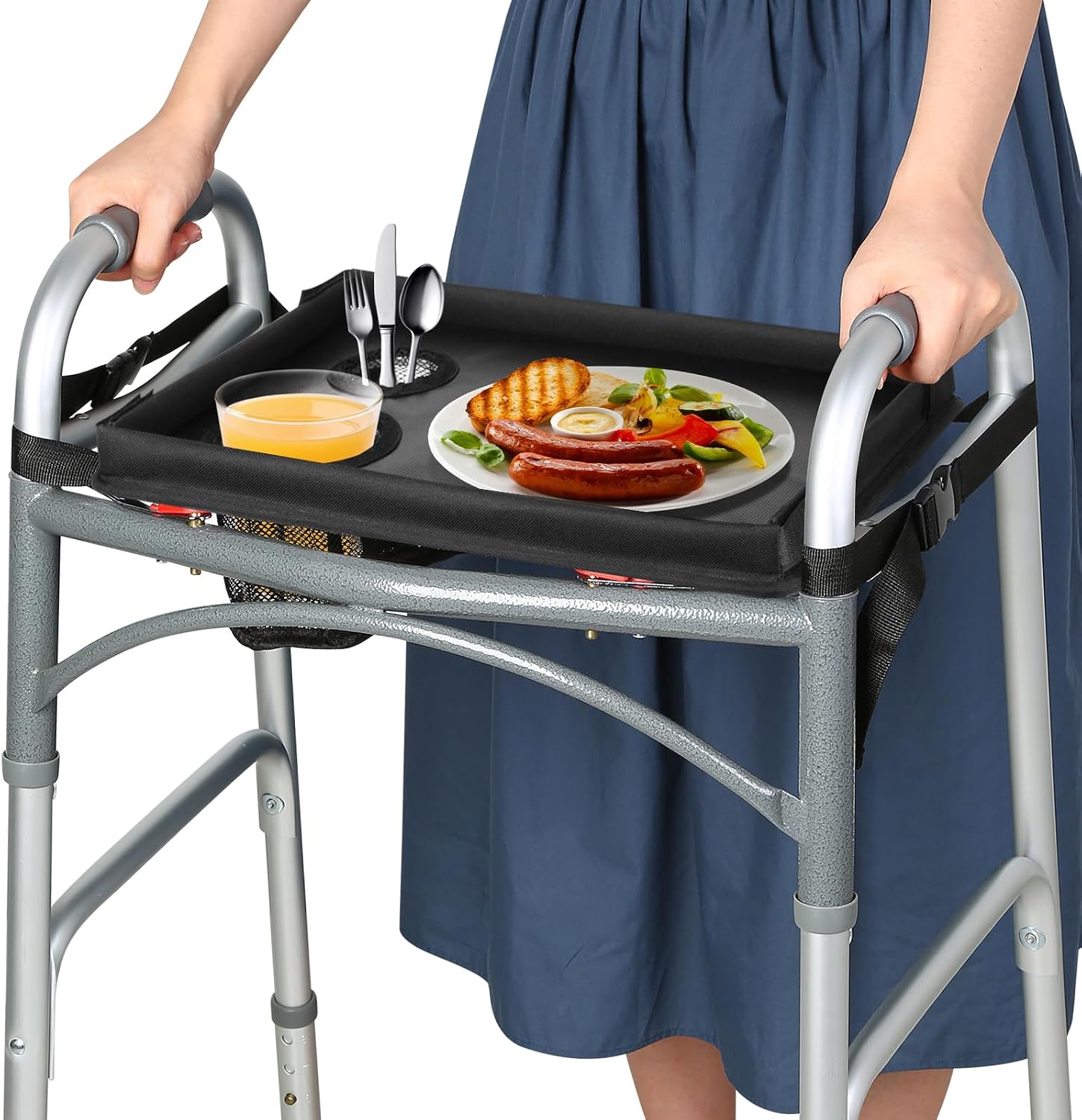 Walker Tray with Cup Holder for Folding Walkers - Black